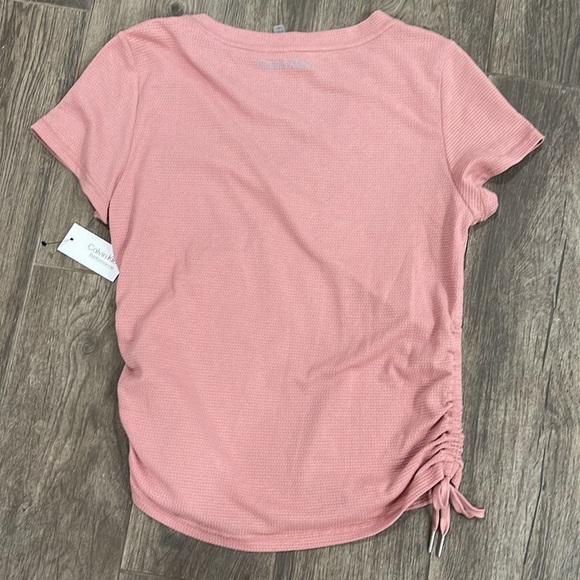 Calvin Klein Performance Pink Ruched Tie at Sides T-Shirt - Picture 4 of 4